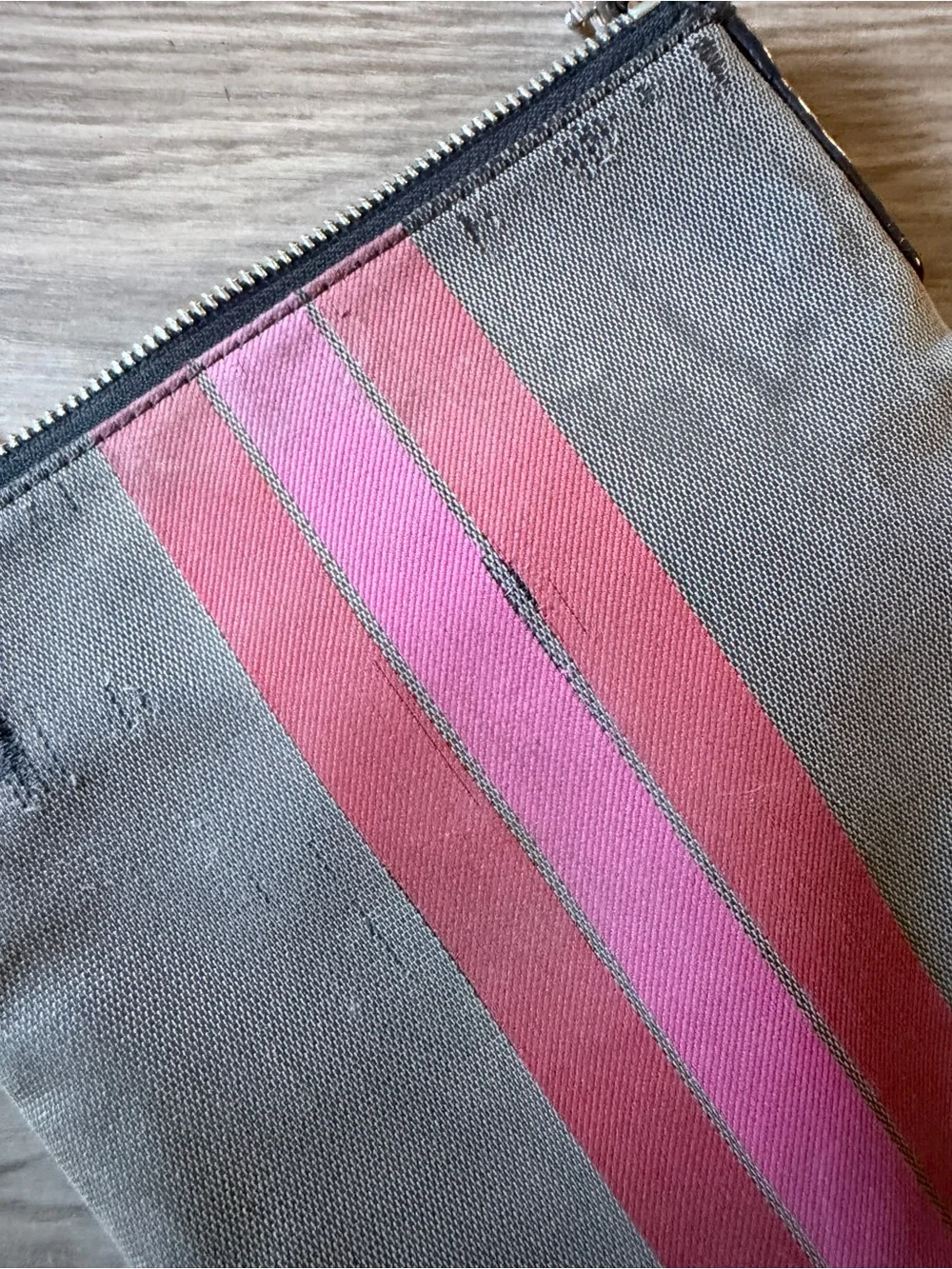 Coach New York Gray & Pink Stripe Canvas Crossbody Bag Authentic